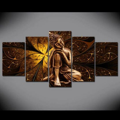 Abstract Golden Buddha statue 5 Piece Canvas Print Wall Art Home Decor Cuadros