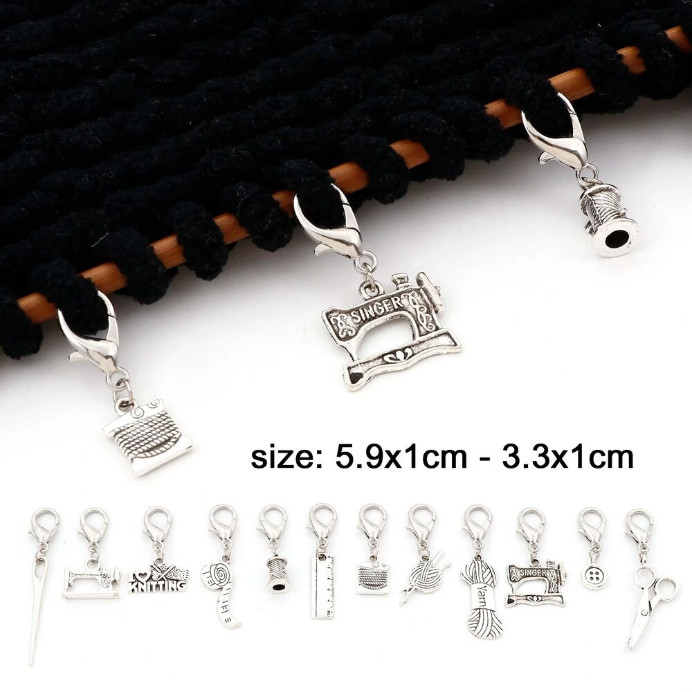 Knitting Stitch Marker 12Pcs Ancient Silver Knitted Crochet Lock Row Sewing Tool