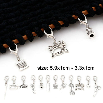 Knitting Stitch Marker 12Pcs Ancient Silver Knitted Crochet Lock Row Sewing Tool