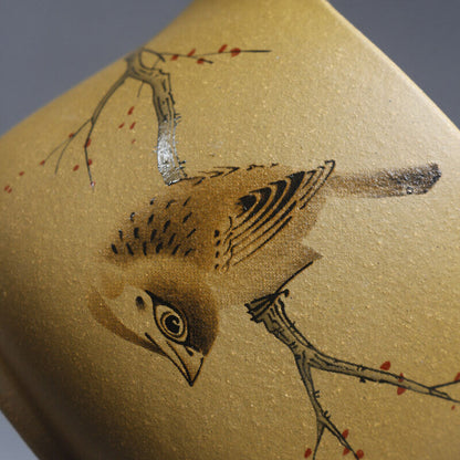 real yixing zisha duan clay fair cup bird print creative pitcher marked on sales