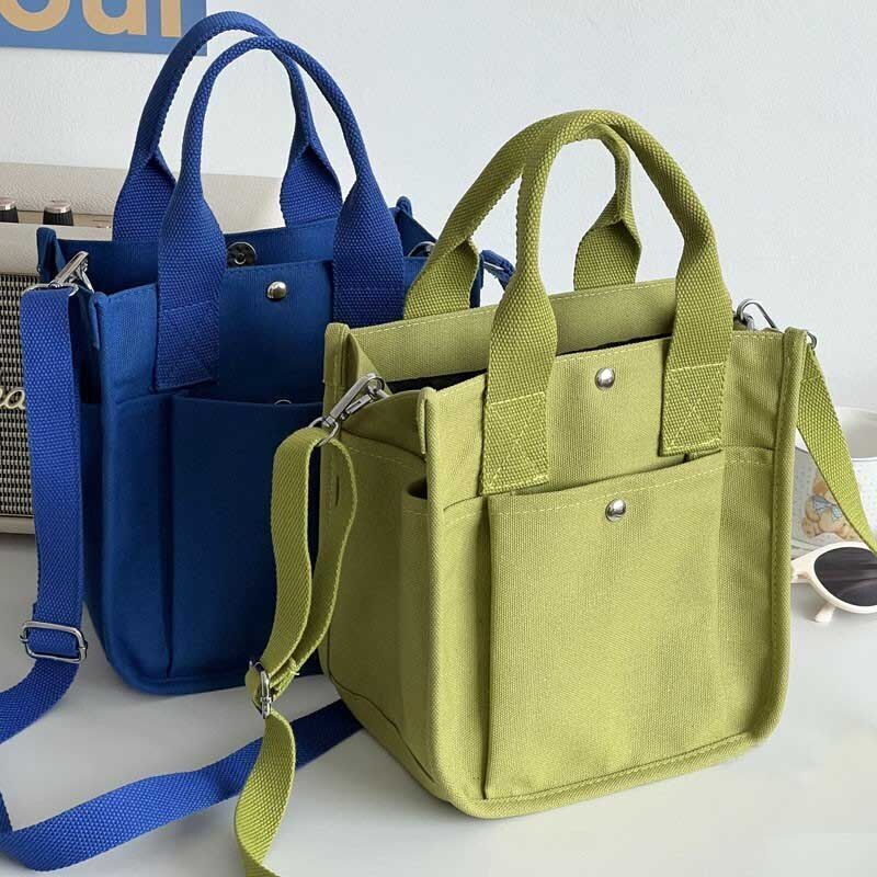 Fashion Handbag Canvas Casual Tote Student Shoulder Bag Solid Color Messenger