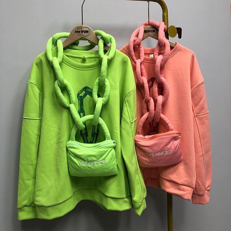 Sweatshirt Bag O-neck Pullover Hoodies Long- Sleeve Tops Lady Sweatshirts