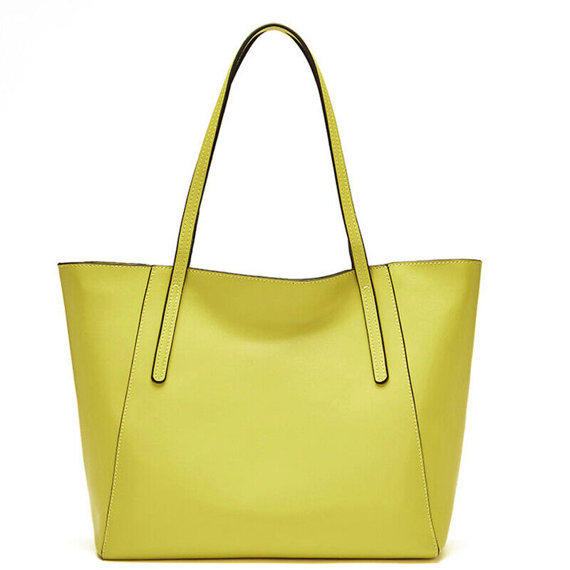 100% Genuine Leather Women's Yellow Large Capacity Handbags Elegant Satchel Tote