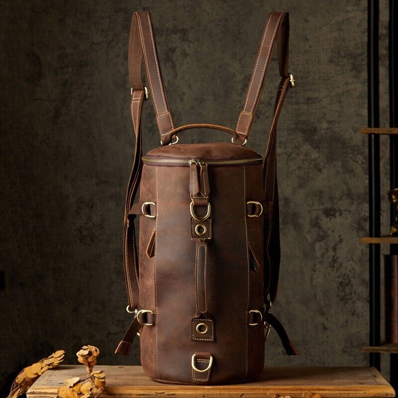 Top Cowhide Leather Travel Bag, Men Duffel Luggage Gym Sport Motorcycle Backpack
