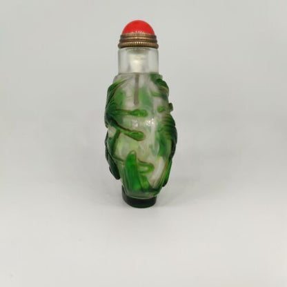 collections Old Beijing chinese glass snuff bottle carved crane statue clean art
