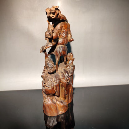 vintage wooden crane carving Nice Wood carved figures the god of longevity home