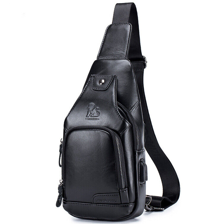 Men's Sling Backpack,100% Genuine Leather Chest bag Crossbody Bag Shoulder Bag