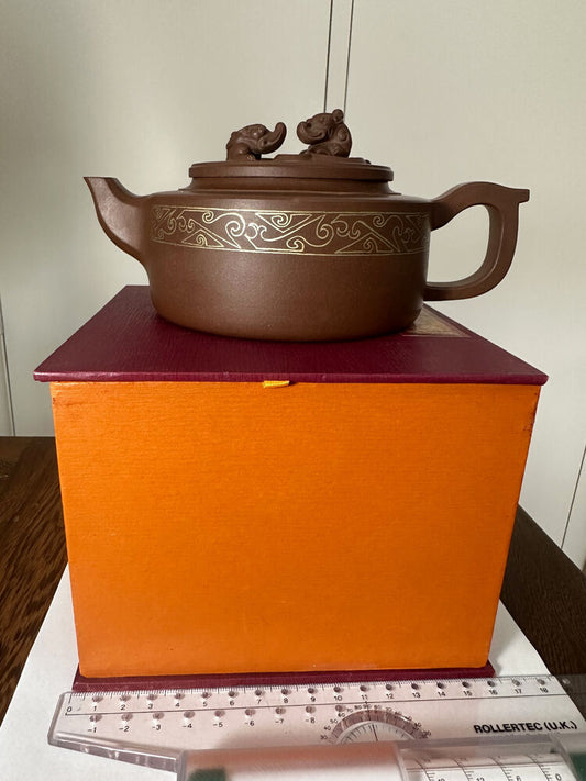 Chinese zisha (purple sand) twin beast Yixing teapot replica