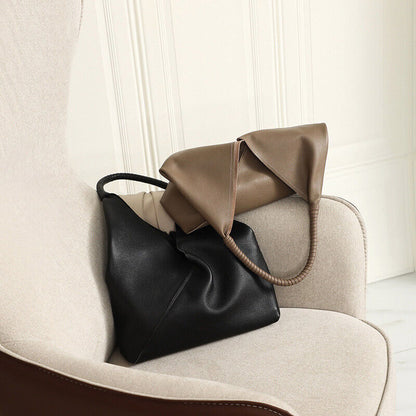 Genuine Cohide Leather Raw Edge Slouchy Tote Handbag Shoulder Bag Purse Fashion