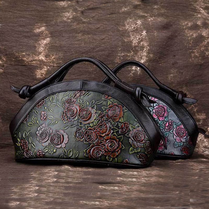 Natural Skin Shoulder Crossbody Tote Handbag Genuine Embossed Leather Retro Bags