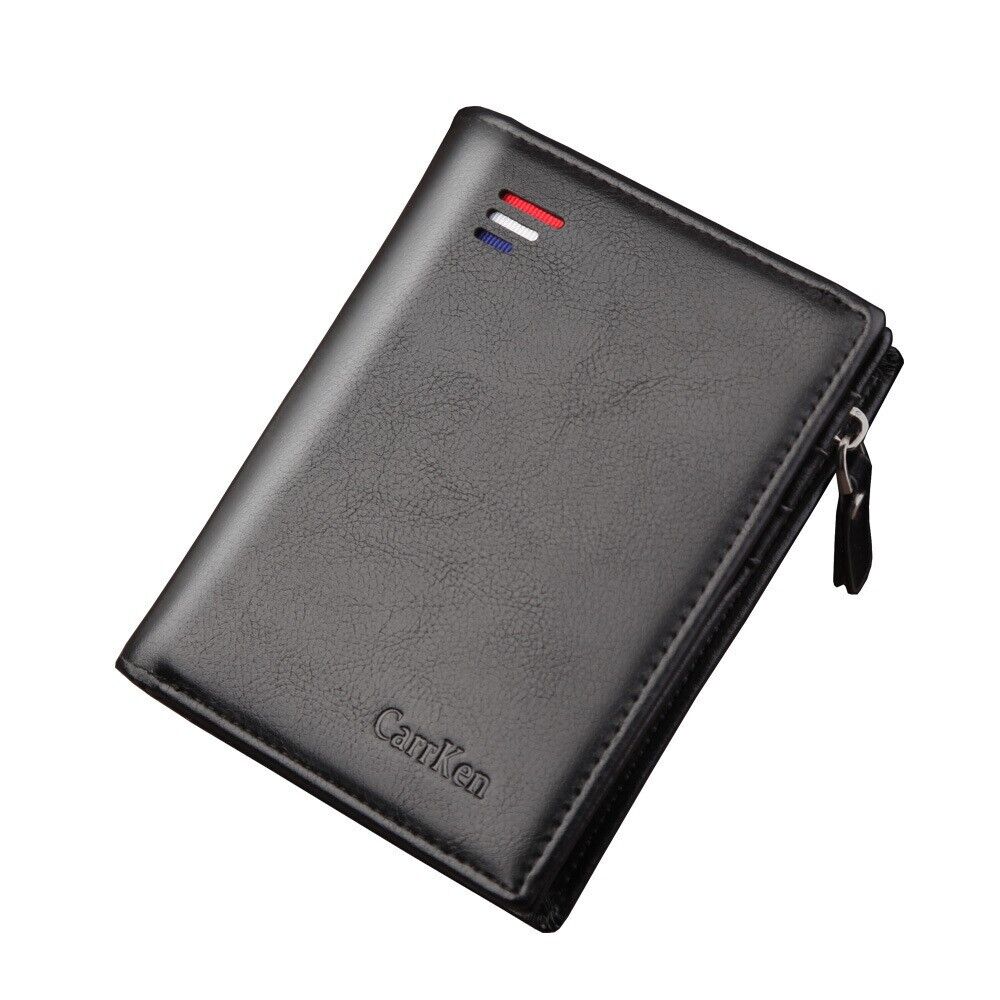 CarrKen Men's Leather Bifold Wallet Slim Business ID Card Pocket Holder Zipper