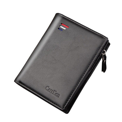 CarrKen Men's Leather Bifold Wallet Slim Business ID Card Pocket Holder Zipper