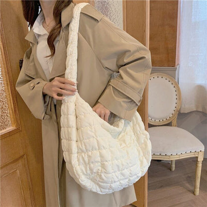 Tote Shoulder Bags Ruched Handbag Nylon Quilted Padded Crossbody Bag