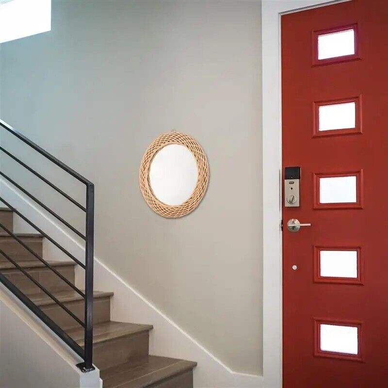 Wall Hanging Mirrors Rustic Rattan Bedroom Bathroom Woven Photo Prop 28x28x2.7cm