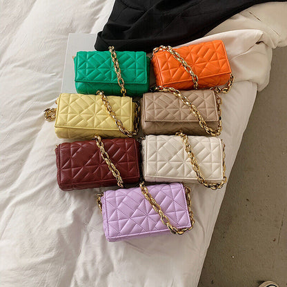 PU Leather Shoulder Square Bags Women's Small Chain Flap Handbag Travel Bag
