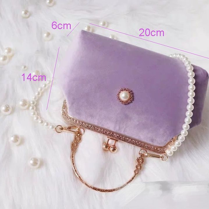 Beads Chain Bag 2 Straps Vintage Metal Shell Purse Velvet Shoulder Bag 20*14*6CM