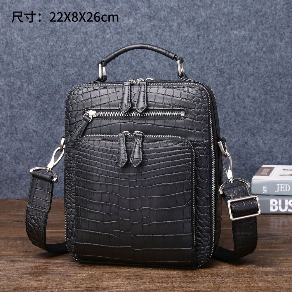 Matt Crocodile Belly embossed Smll Handbag, Men Business Crossbody Shoulder Bags