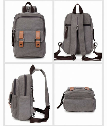 Men's Canvas Convertible Small Mini Backpack Rucksack Chest Pack Sling Bag