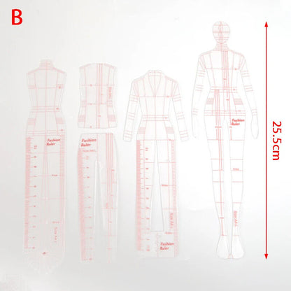 Women Figure 4Pcs Clothing Drawing Template Ruler Model Fashion Sewing Patchwork