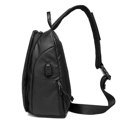 Men's Sling Backpack Oxford cloth Waterproof Crossbody Bag Black Daypack USBport