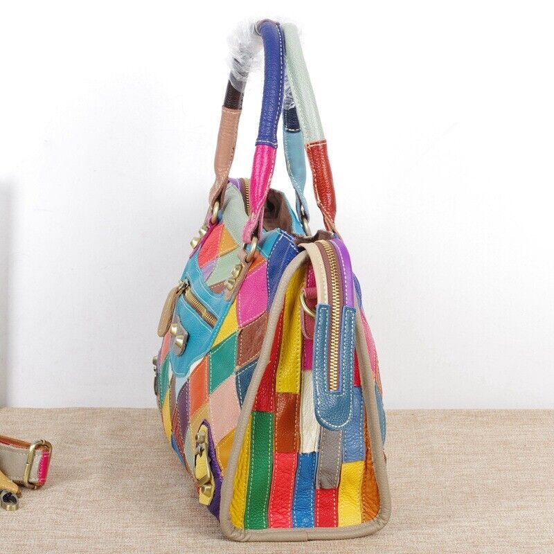 Designer Womens Cow Leather Multi-color random Handbag Satchel Tote Shoulder Bag