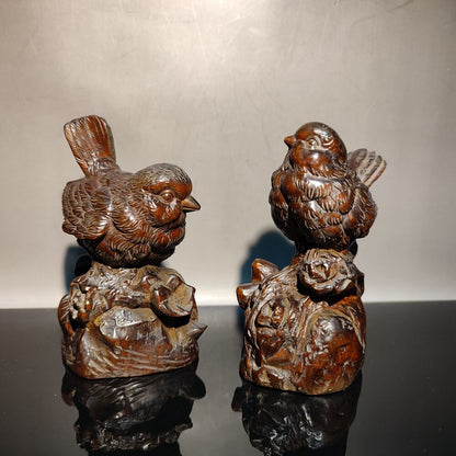 A Pair Wooden Bird Carving Decorative Sculpture Home Decor Boxwood Gift Room Art