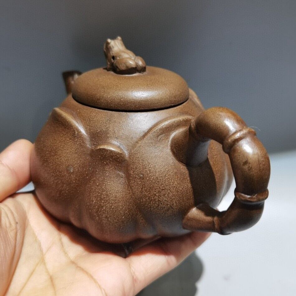 Vintage Chinese Yixing Purple Clay Teapot Zisha Ceremony Frog Lotus Leaf Teaware