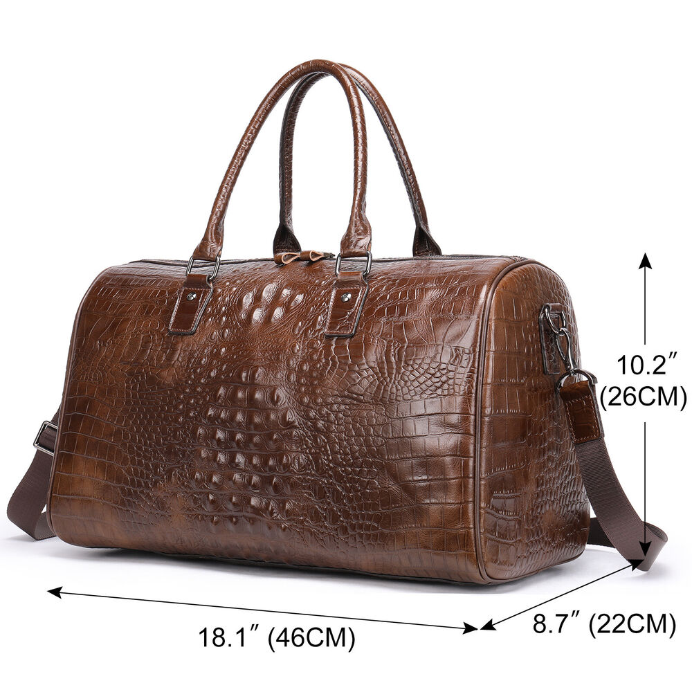 Mens Leather Crocodile Gym Duffel Shoulder Bag Travel Overnight Luggage Handbags