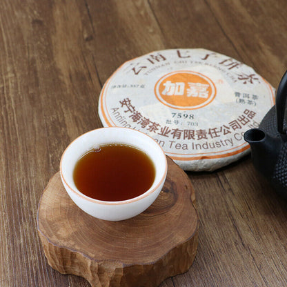 Lao Tong Zhi JIA JIA 7598 Anning Haiwan Yunnan Pu-erh Tea Cake 357g Ripe