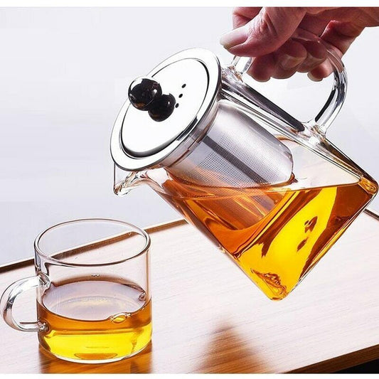 Glass Teapot Tea Set Drinkware Ice Water Tea Coffee Infuser Strainer With Lid