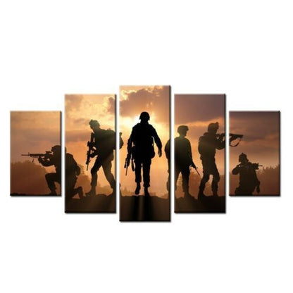 Army Shadow in Sunset 5 Piece Canvas Print Wall Art Home Decor