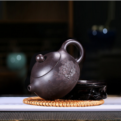 Yixing purple clay pot raw ore black gold sand peony Xishi pot purple sand teapo