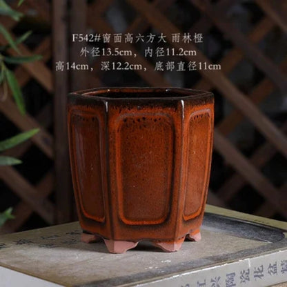 Ceramic Colorful Glazed Round Hexagon Bonsai Pot Tradition Chinese Decoration