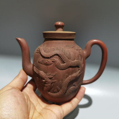 vintage chinese yixing purple clay teapot zisha ceremony carving dragon phoenix