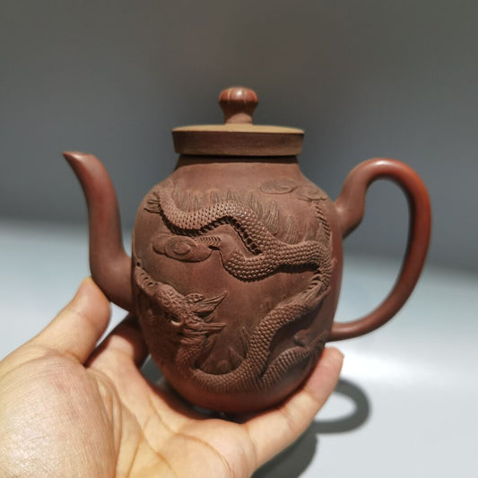 vintage chinese yixing purple clay teapot zisha ceremony carving dragon phoenix