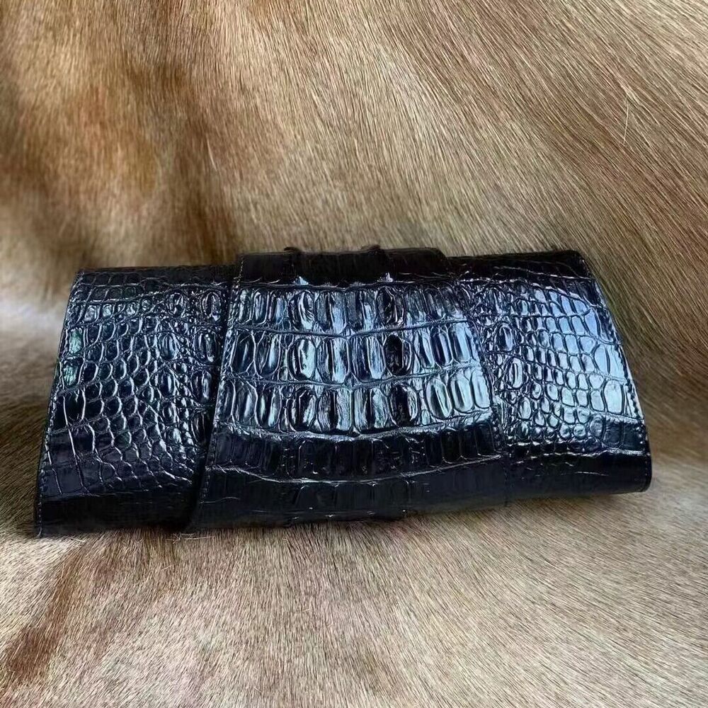 Original CrocodileSkin Leather Luxury Bag, Women's Black Chain bag Shoulder Bag
