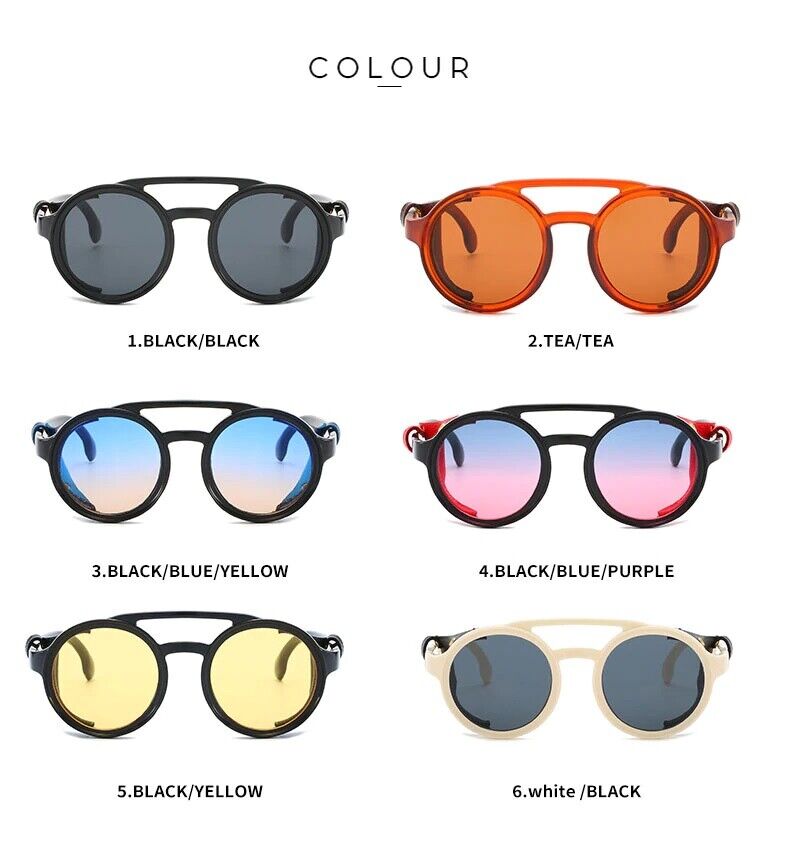 Men Steampunk Sunglasses Round Vintage UV400 Shade Women Eyewear Stylish Glasses