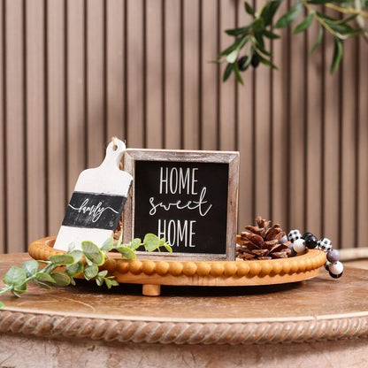 Round Wooden Tray Bamboo Coffee Table Beaded Decorative Home Kitchen Countertop