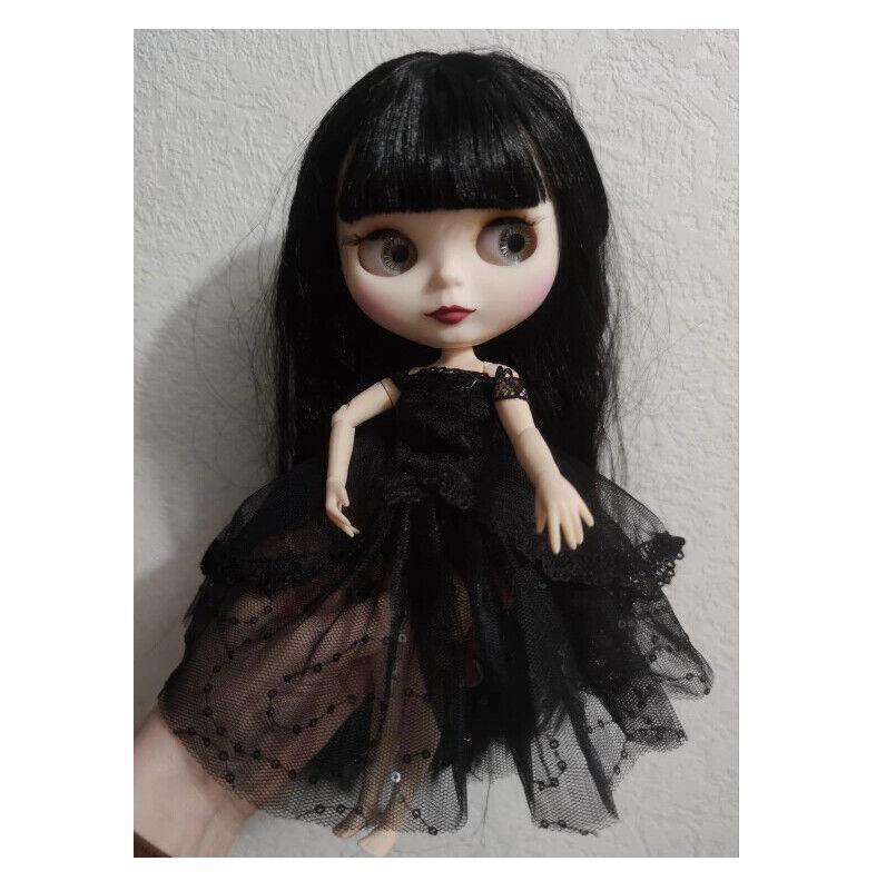 Nude Blythe Doll from Factory 12" Jointed Body Matte Face White Skin Black Hair