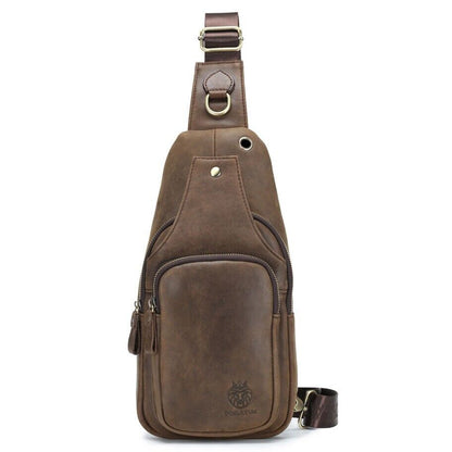 Top Cow Leather Sling Backpack, Men's Crossbody Chest Bag Leather Sport Daypack