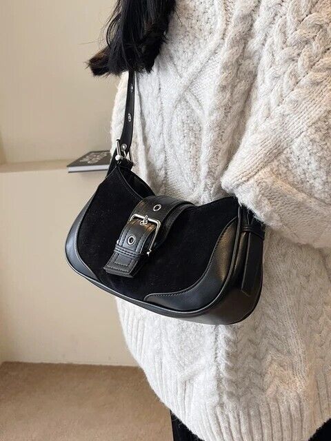 Women's Classic Vintage Handbag Leather Shoulder Bag Halfmoon Shaped Retro Gift