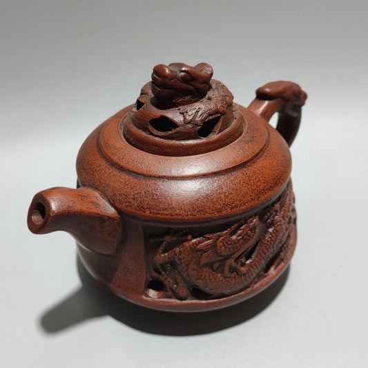 Vintage Chinese Yixing Purple Clay Teapot Zisha Ceremony Carving Dragon Tea Set