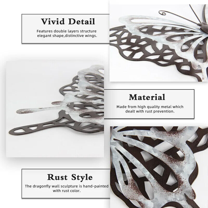 Butterfly Wall Decor Metal 3D Art Indoor Outdoor Garden Sculpture Patio Ornament