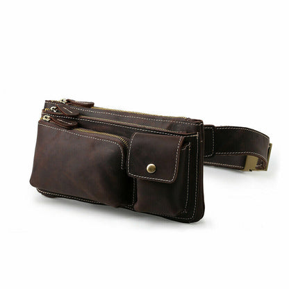 Mens Leather Waist Bag Fanny Belt Pack Sports Travel Running Pouch Sling Bum Bag