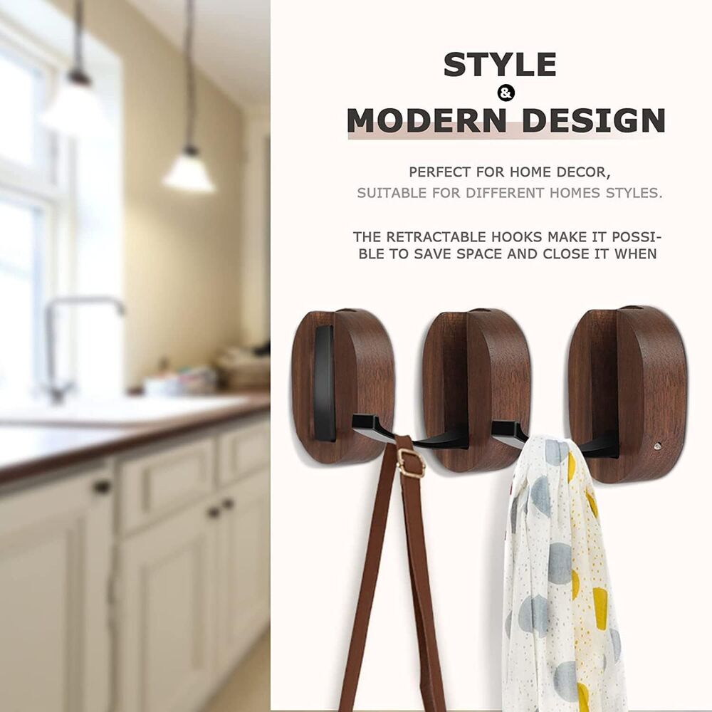 Rustic Wooden Folding Coat Hooks Hanging Aluminum Alloy Hat Bag Backpack Purse