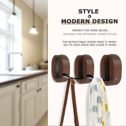 Rustic Wooden Folding Coat Hooks Hanging Aluminum Alloy Hat Bag Backpack Purse