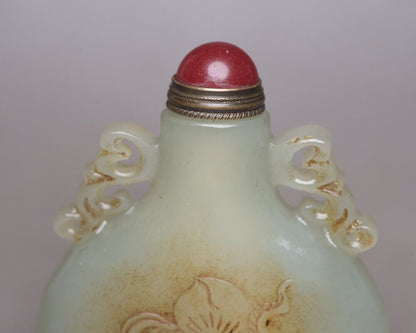 Vintage Chinese Antique Hetian Jade Carved Figure Story Statue Nice Snuff Bottle