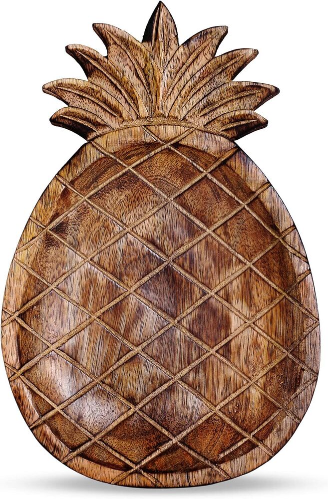 Unique Wooden Pineapple Design Serving Tray Natural Finish Rustic Home Decor