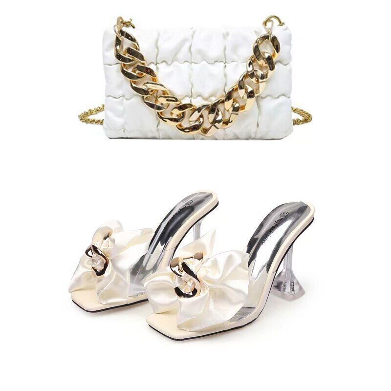 Ladies Slippers Shoes Bag Set Women Pumps Sandals Shoes Purse Set Black Heels