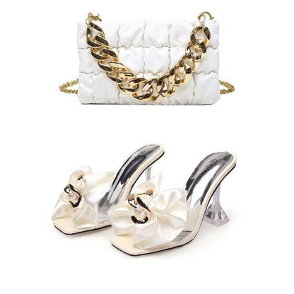 Ladies Slippers Shoes Bag Set Women Pumps Sandals Shoes Purse Set Black Heels
